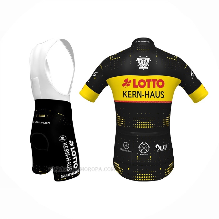 2022 Ropa Ciclismo Lotto-Kern Haus Negro Amarillo Mangas Corta y Culotte Corto